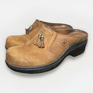 Ariat Mendocino‎ Brown Leather Tassel Mule Slip On Shoes Clogs Women's 7B
